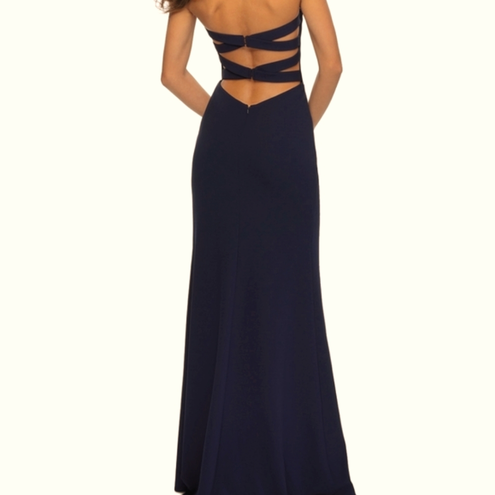 La Femme Strapless Jersey Evening Dress Black Size 4